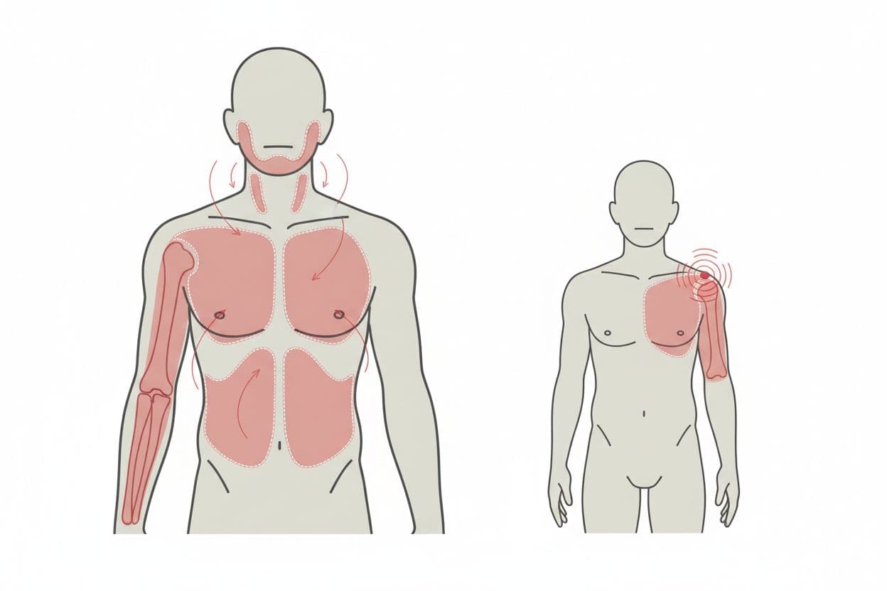 Anatomski prikaz širenja srčanog bola u levu ruku i rame
